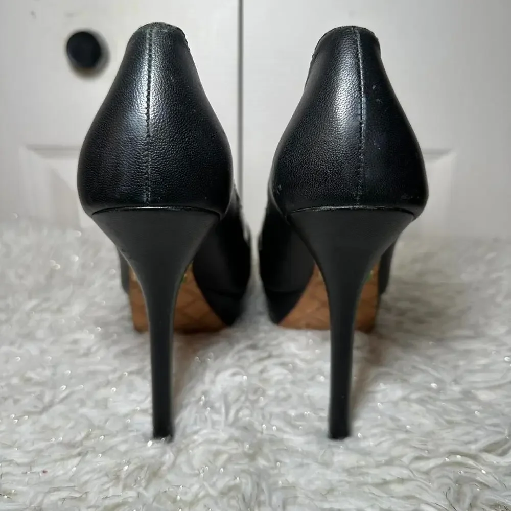 L.A.M.B. patent peep toe lace up heels designer y2k pumps